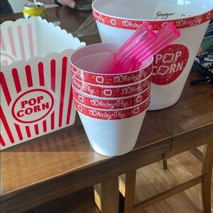 White and Red Popcorn Buckets